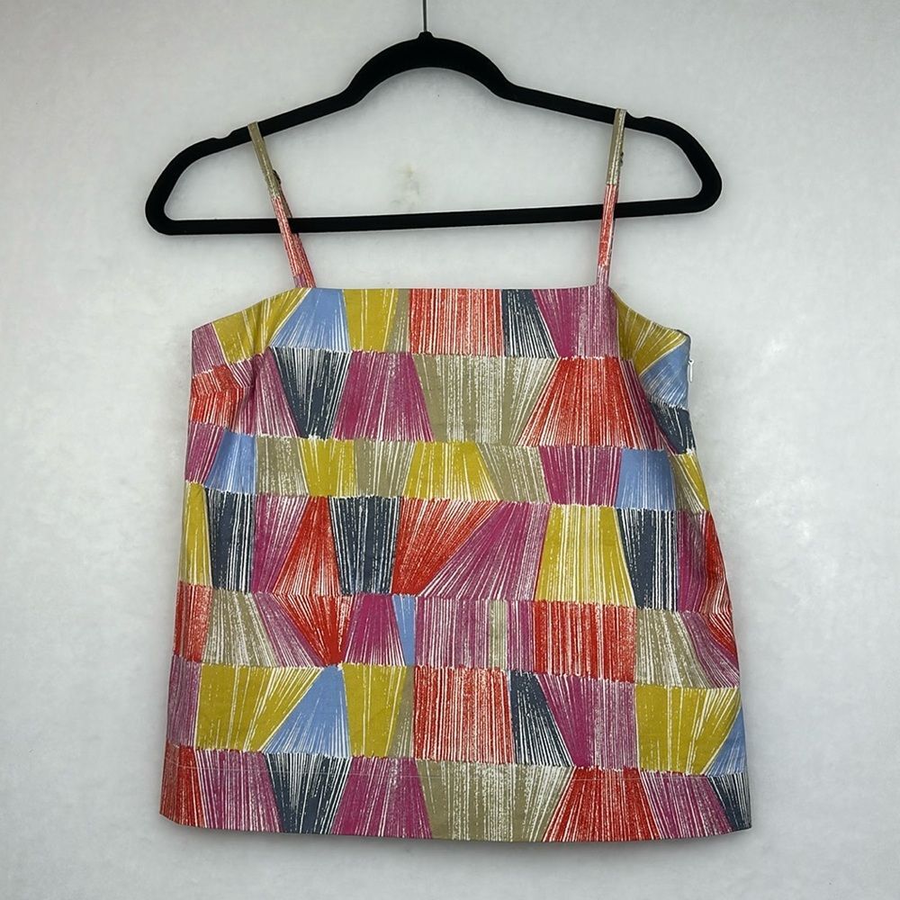 Kate Spade Saturday multi color fit flare abstract Square neckline Top Sz XS
